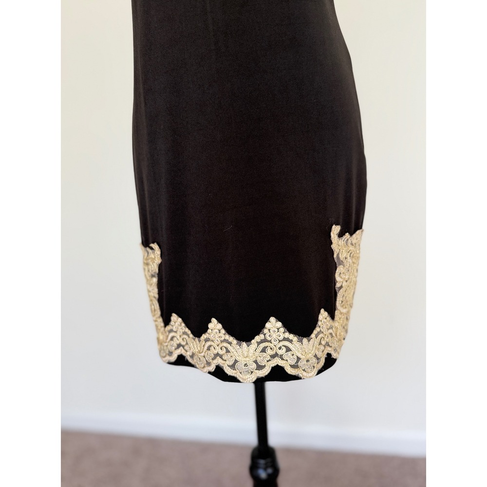 SHEIN Black Sheath Dress Gold Lace Applique Sleeveless Cocktail Dark Academia - Picture 8 of 14